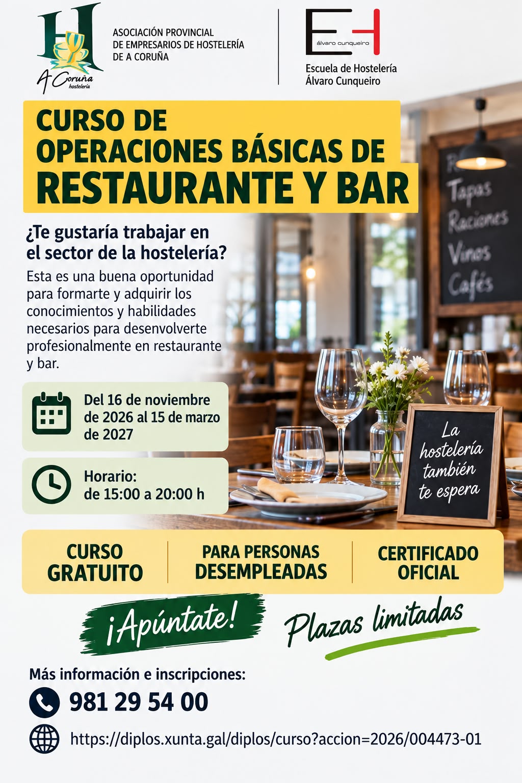 CURSO OPERACIONES BASICAS RESTAURANTE Y BAR